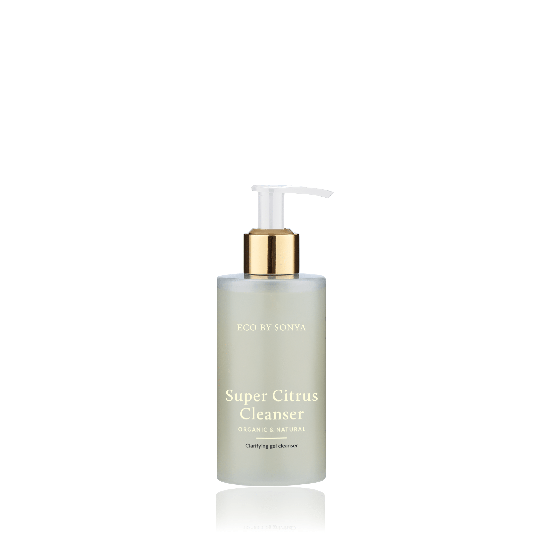 Super Citrus Cleanser bottle with pump on a white background