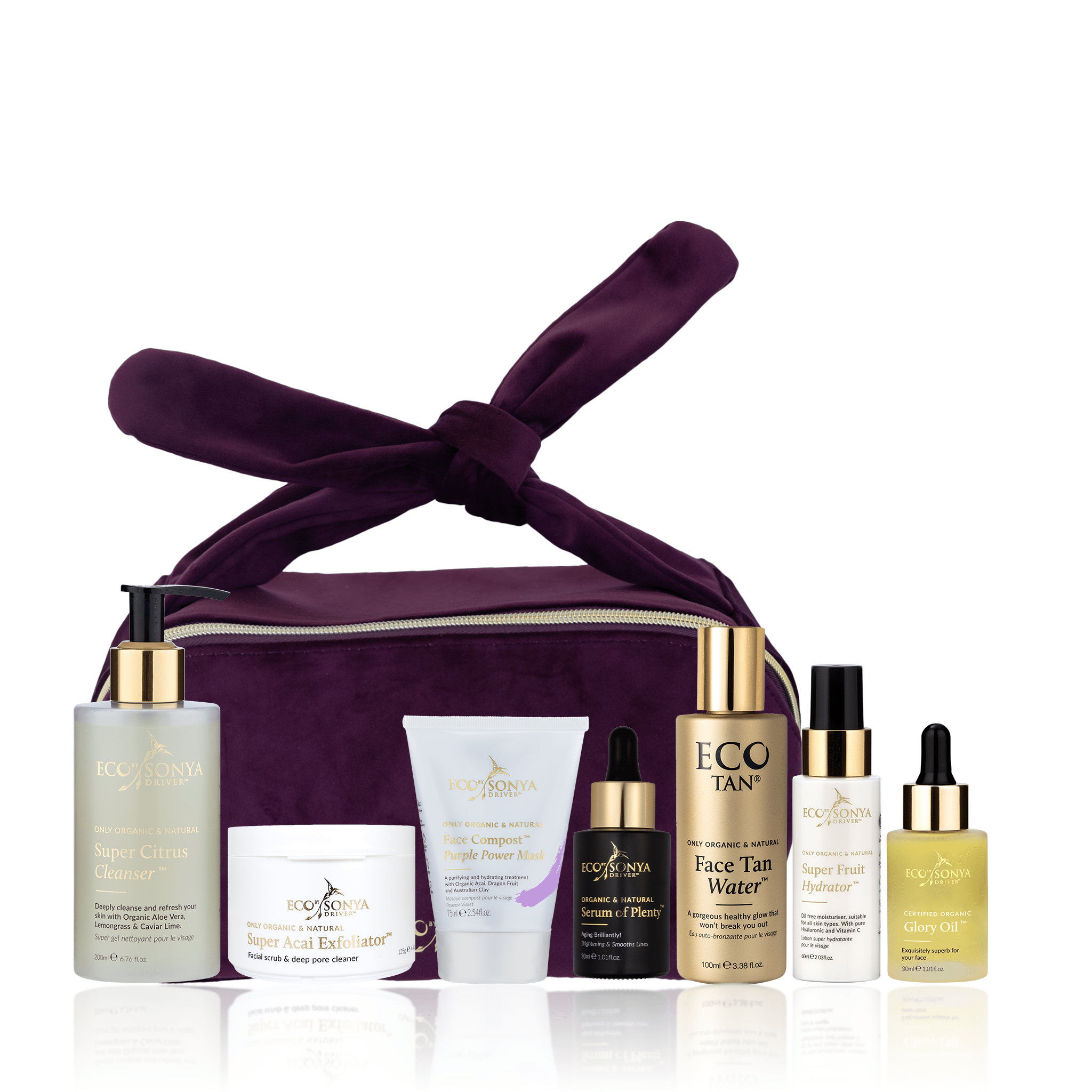 Eco Tan travel essentials natural organic skincare pack with free bow cosmetic bag