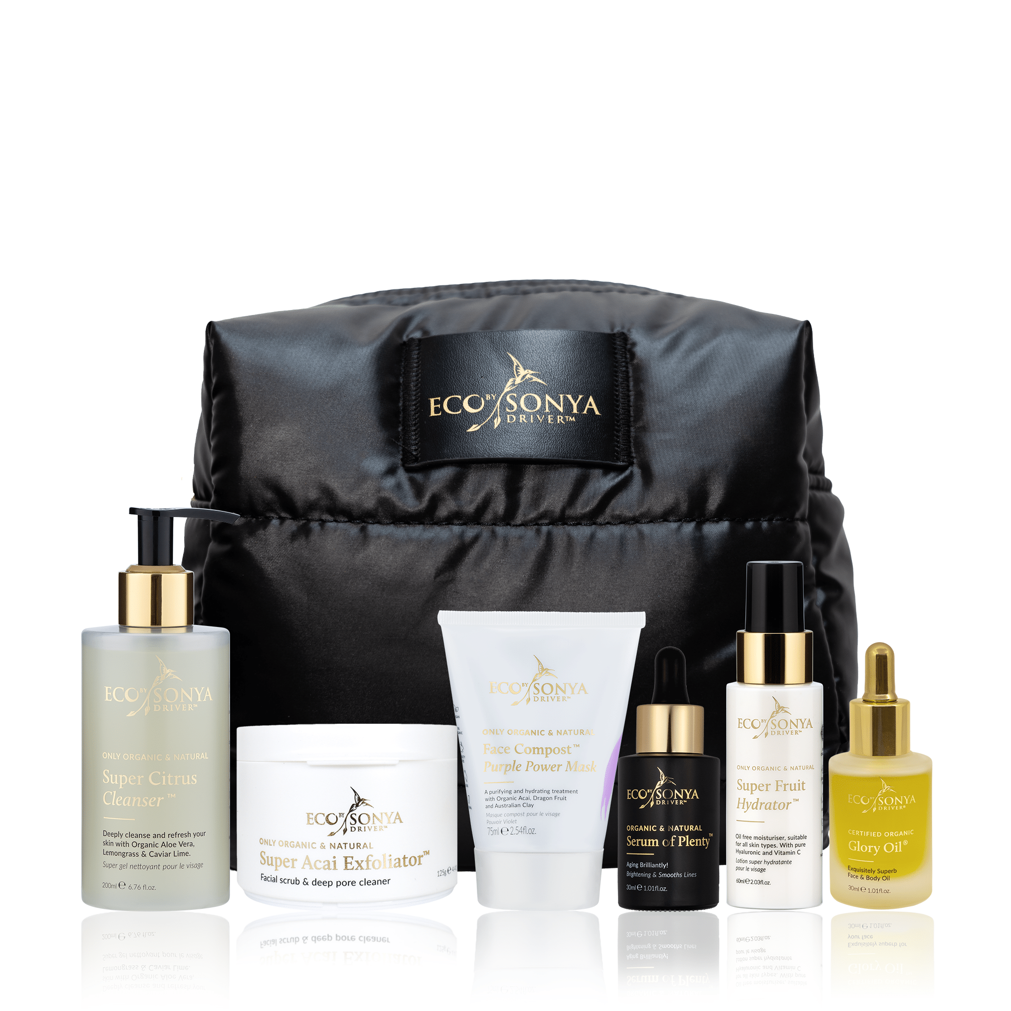 Eco By Sonya Hydration Skin System skincare with Black Makeup Bag 